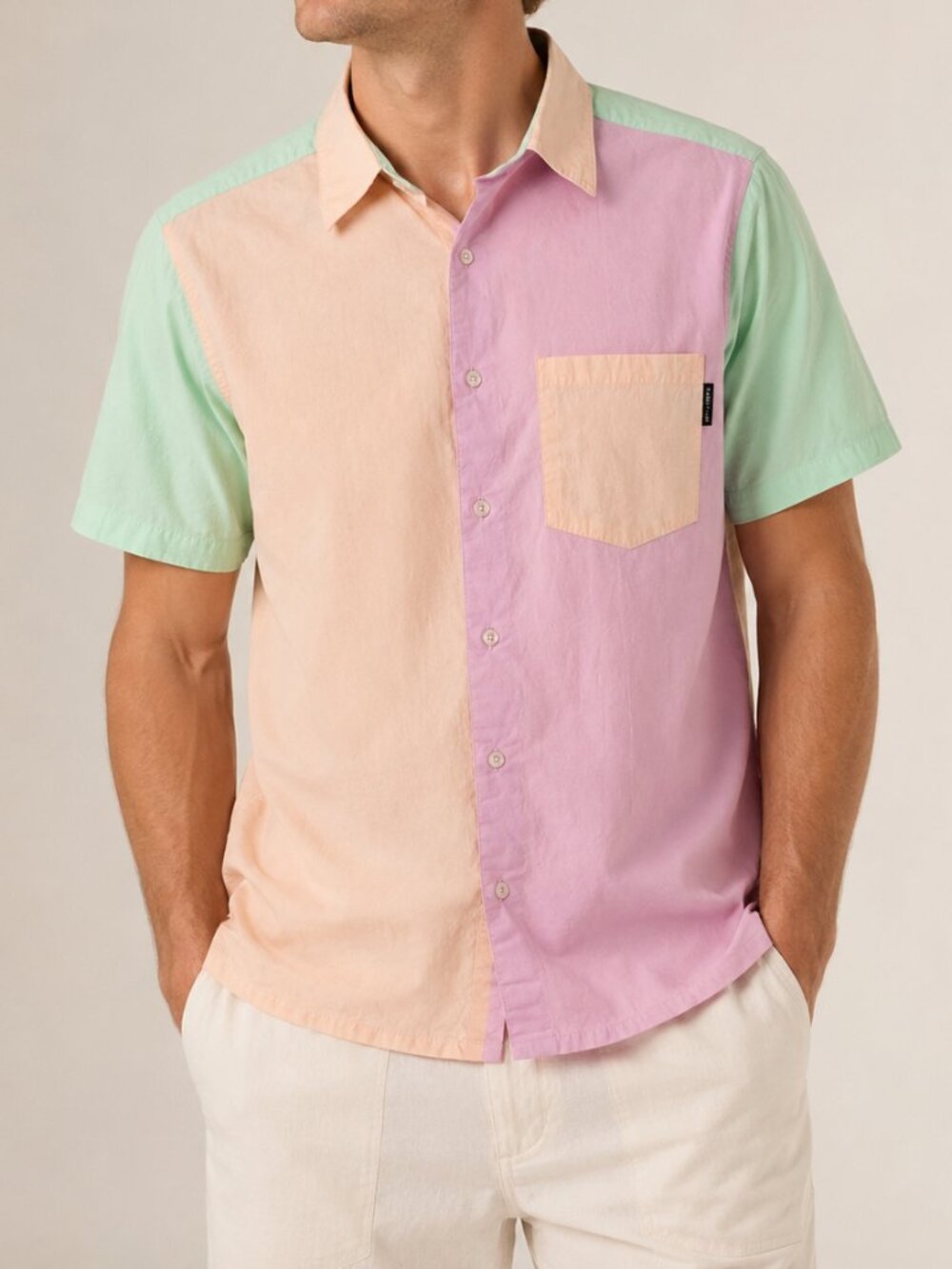 Teddy Fresh Men's Size S Color Block Button Up Shirt Pastel Short Sleeve Cotton